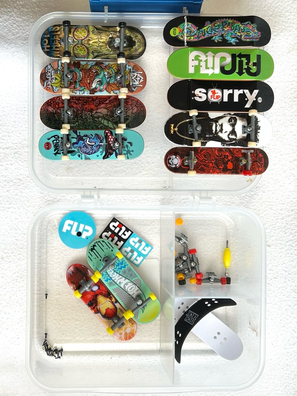11 Fingerboards-8 Tech Deck Penny Flip, Last Exit, Real, Wes Kramer+Parts/Tools